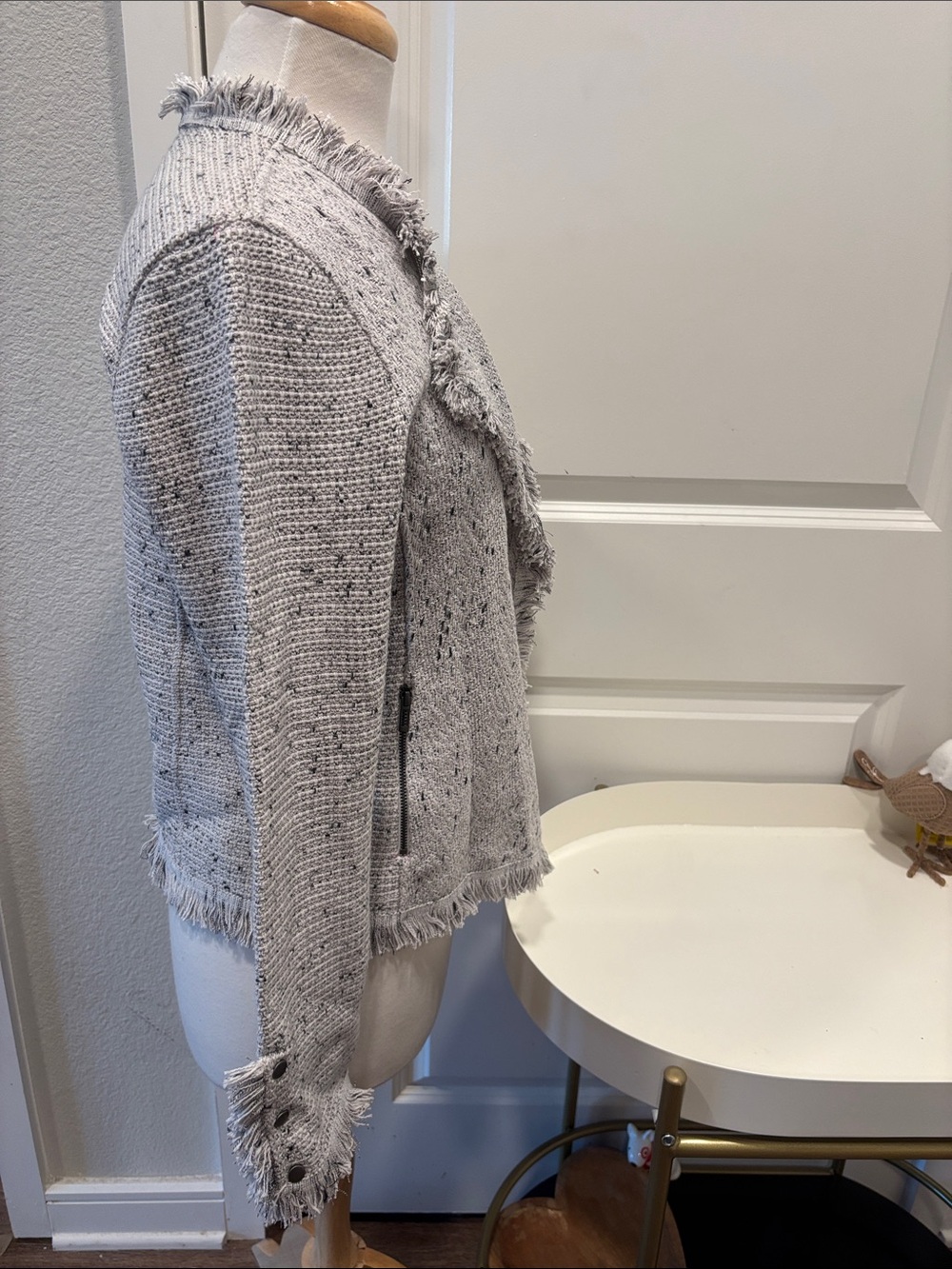 NIC+ZOE Light Gray Speckled Fringe Open-Front Cardigan NWT - Picture 6 of 10